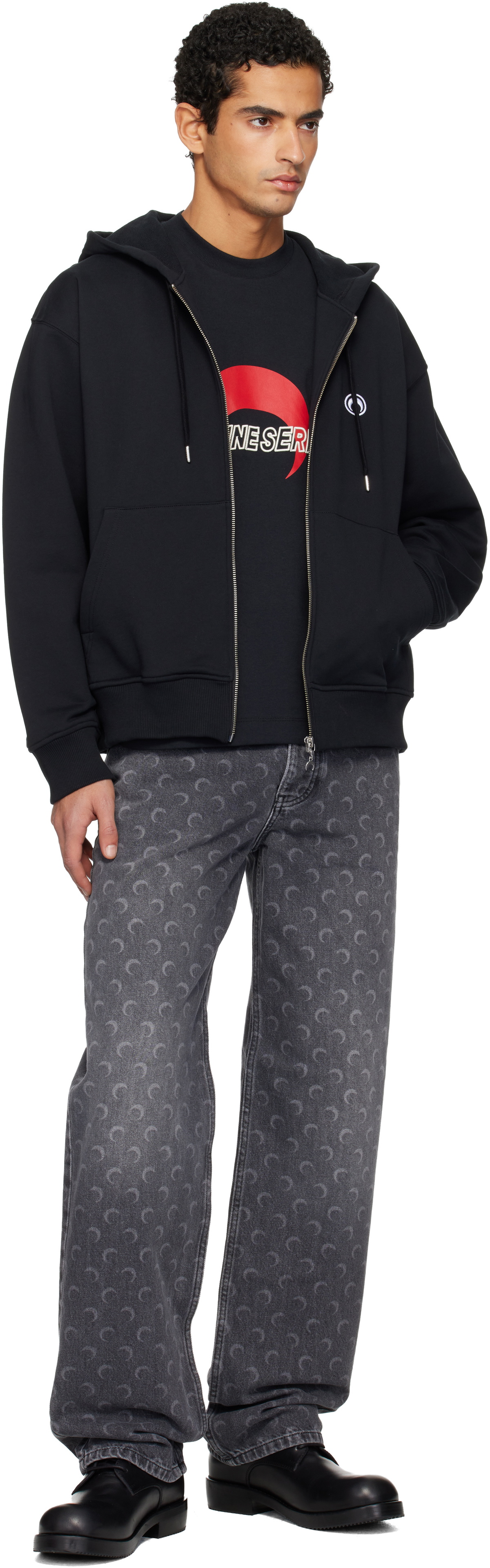 Marine Serre Gray Moon Laser Baggy Jeans