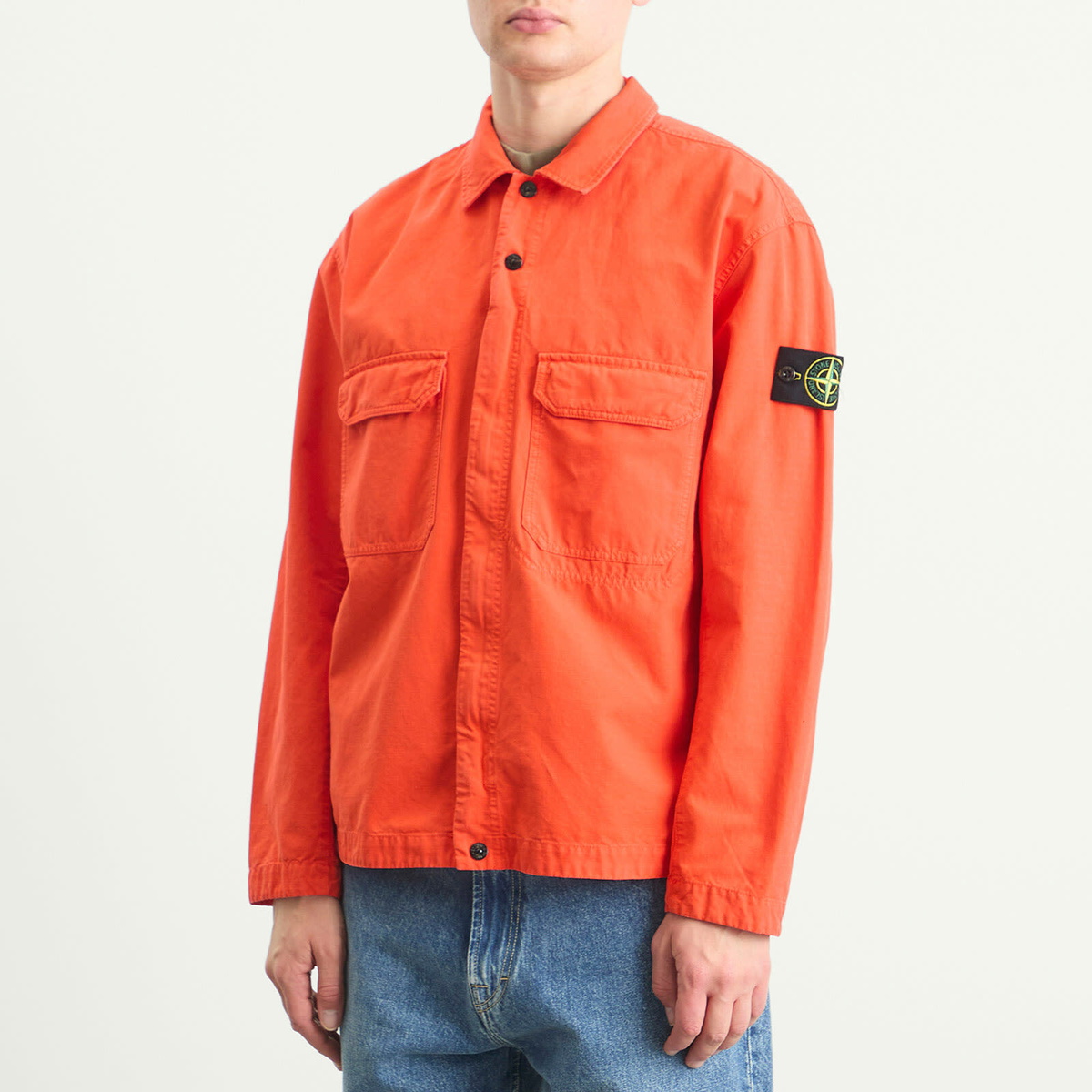 Stone Island Men's Ripstop Zip Shirt Jacket in Scarlet