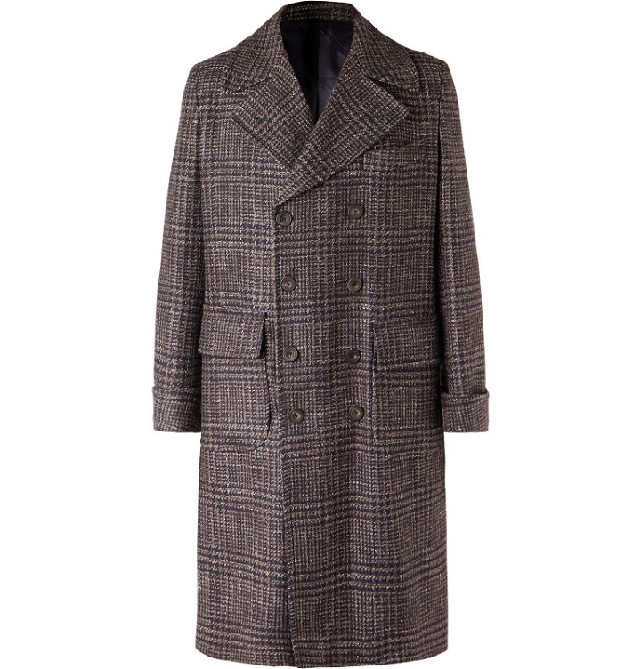 Photo: Rubinacci - Double-Breasted Houndstooth Virgin Wool, Linen and Cashmere-Blend Overcoat - Brown