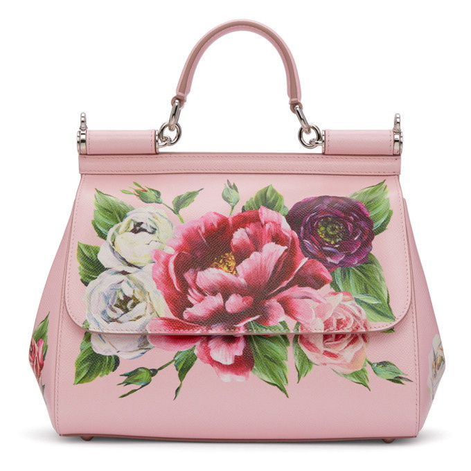 Dolce & Gabbana - Welcome Bag Small Peony Print Boarded Calfskin Pink