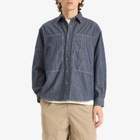 FrizmWORKS Men's Denim Carpenter Pocket Work Shirt in Indigo Stripe