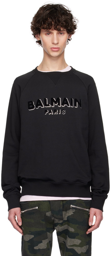 Photo: Balmain Black Metallic Flocked Sweatshirt