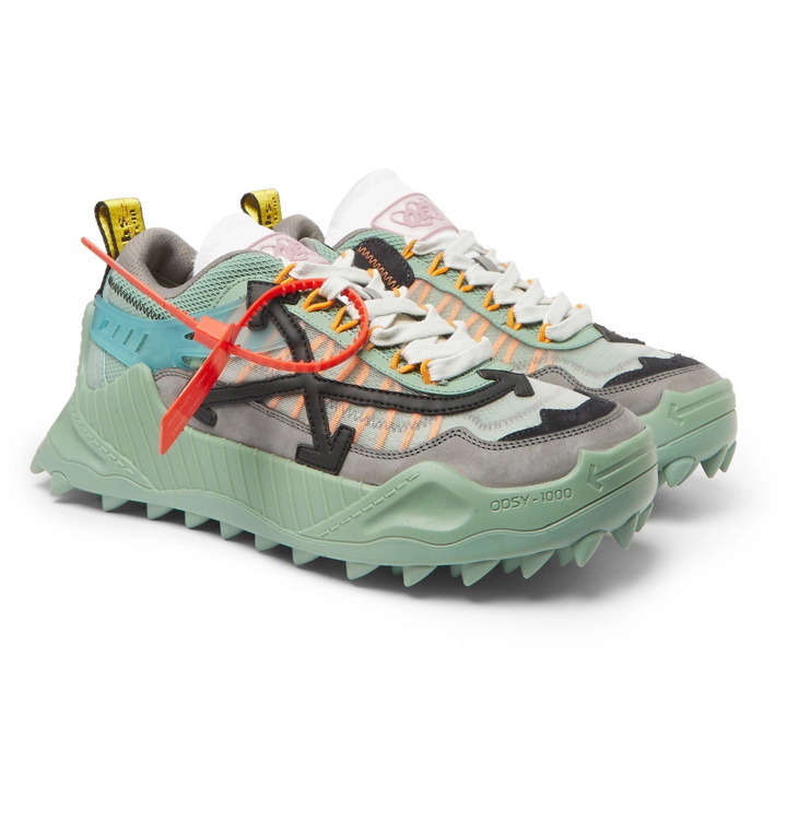 Photo: Off-White - ODSY-1000 Leather-Trimmed Mesh, Suede and Rubber Sneakers - Green