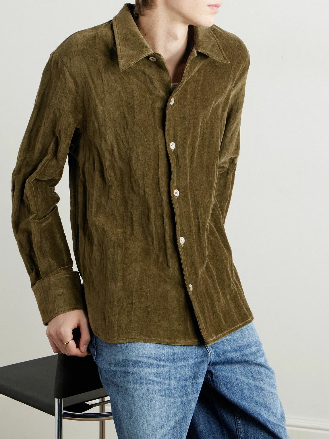 Séfr - Ignacio Metallic Cotton-Blend Velvet Shirt - Green Séfr