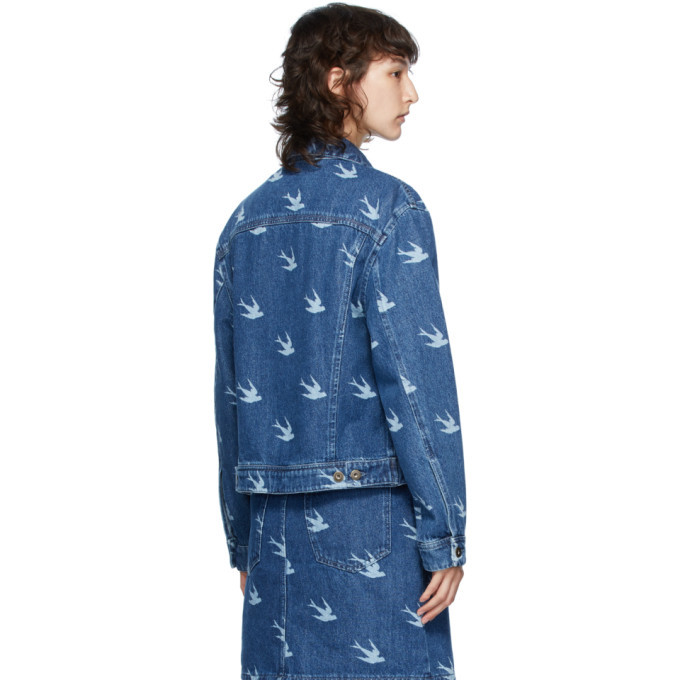 McQ Alexander McQueen Blue Denim Koriki Swallows Jacket