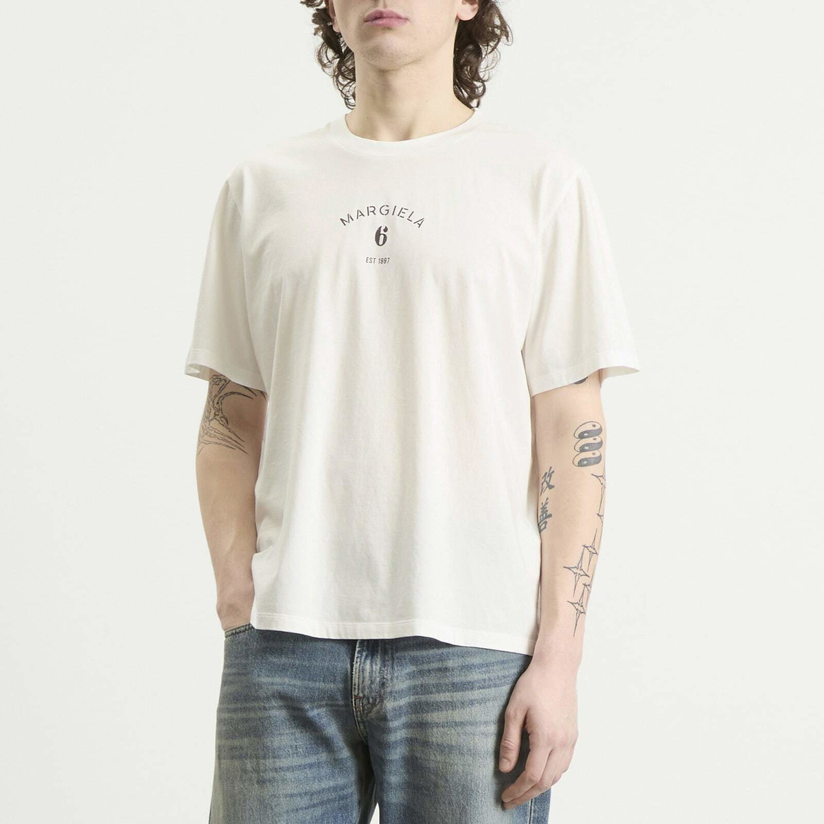 MM6 Maison Margiela Men's Margiela 6 Printed T-Shirt in Off White