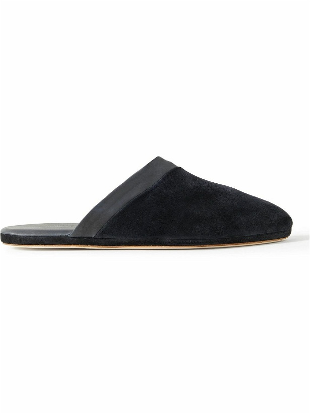 Photo: John Lobb - Knighton Leather-Trimmed Suede Slippers - Blue