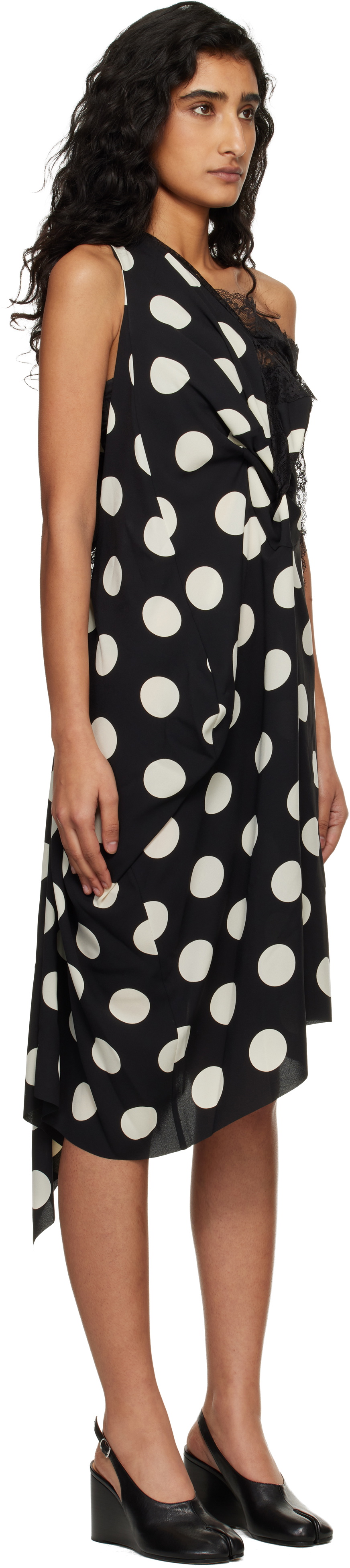 Junya Watanabe Black & Off-White Printed Lace Minidress