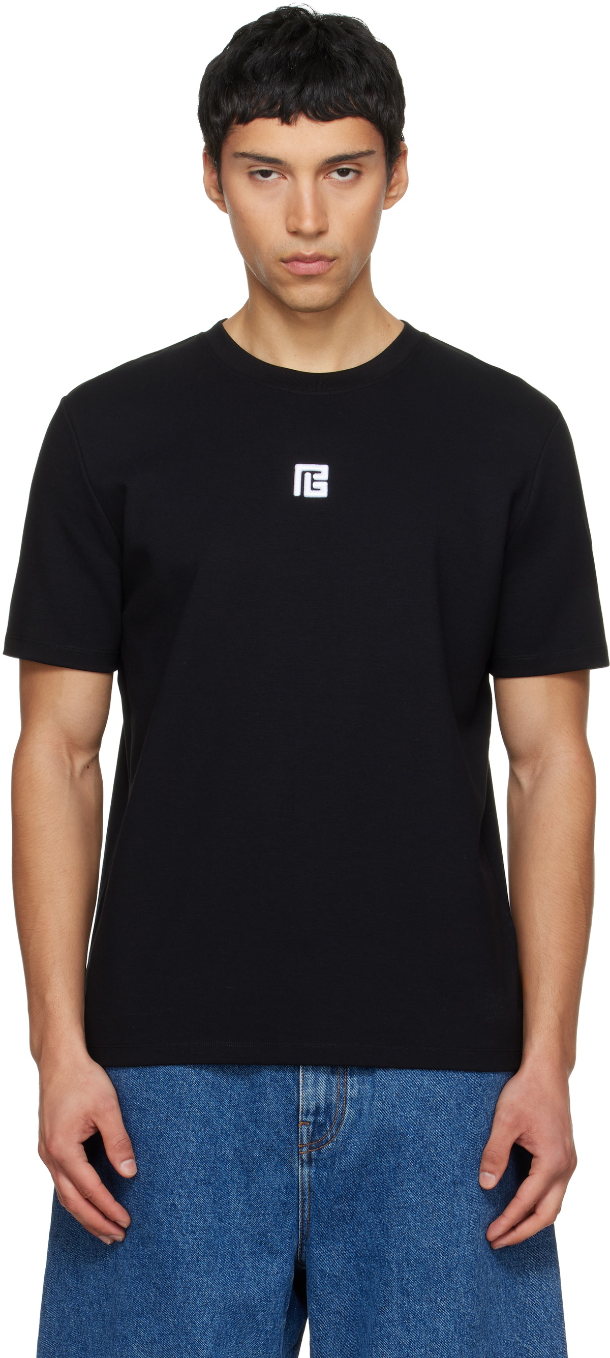 Balmain Black Embroidered Logo T-shirt