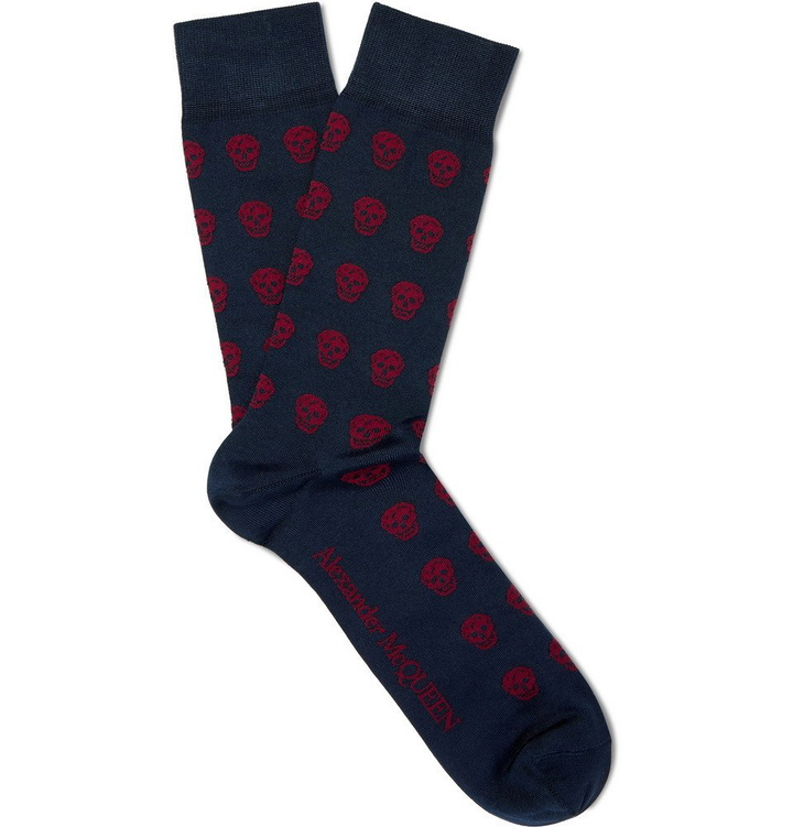 Photo: Alexander McQueen - Intarsia Stretch Silk-Blend Socks - Navy