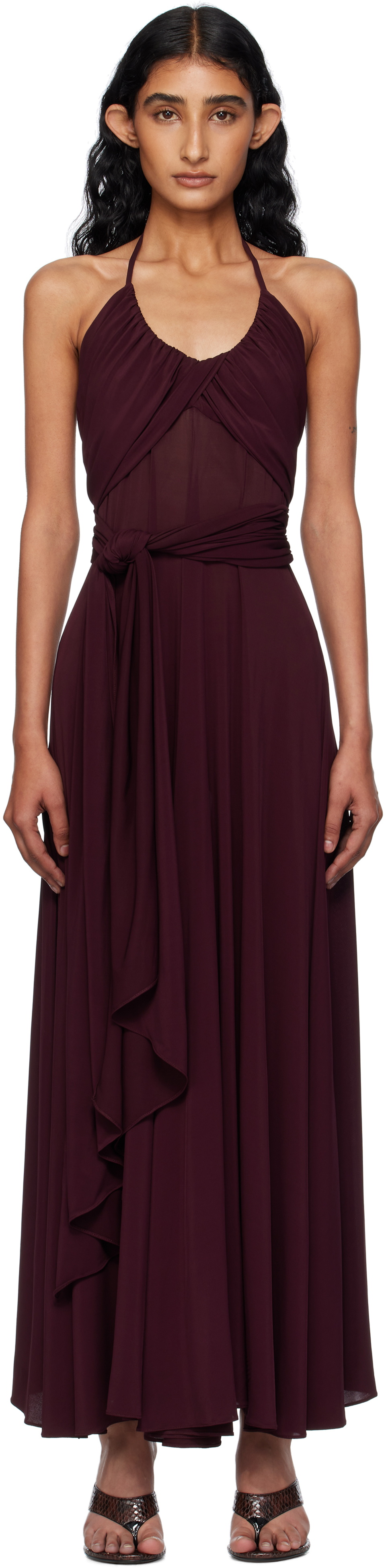 ALAÏA Burgundy Draped Maxi Dress ALAÏA