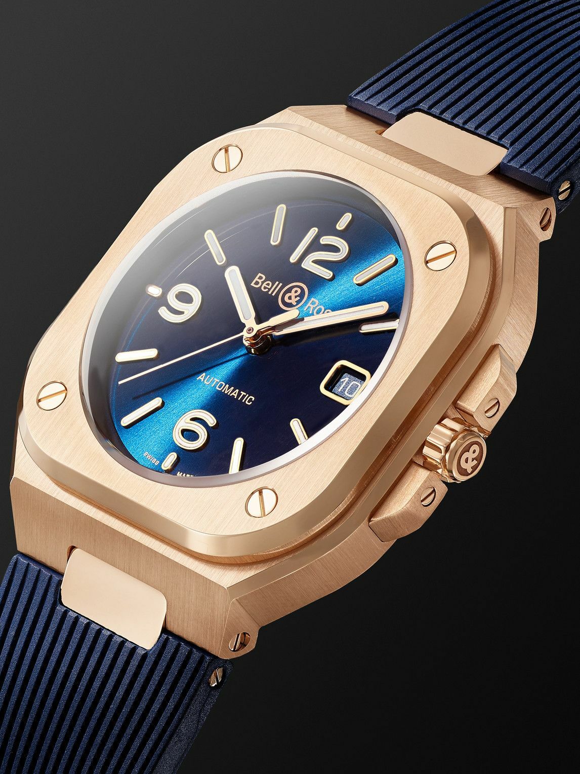 Bell & Ross - BR 05 Blue Gold Automatic 40mm 18-Karat Rose Gold and Rubber Watch, Ref. No. BR05A-BLU-PG/SRB