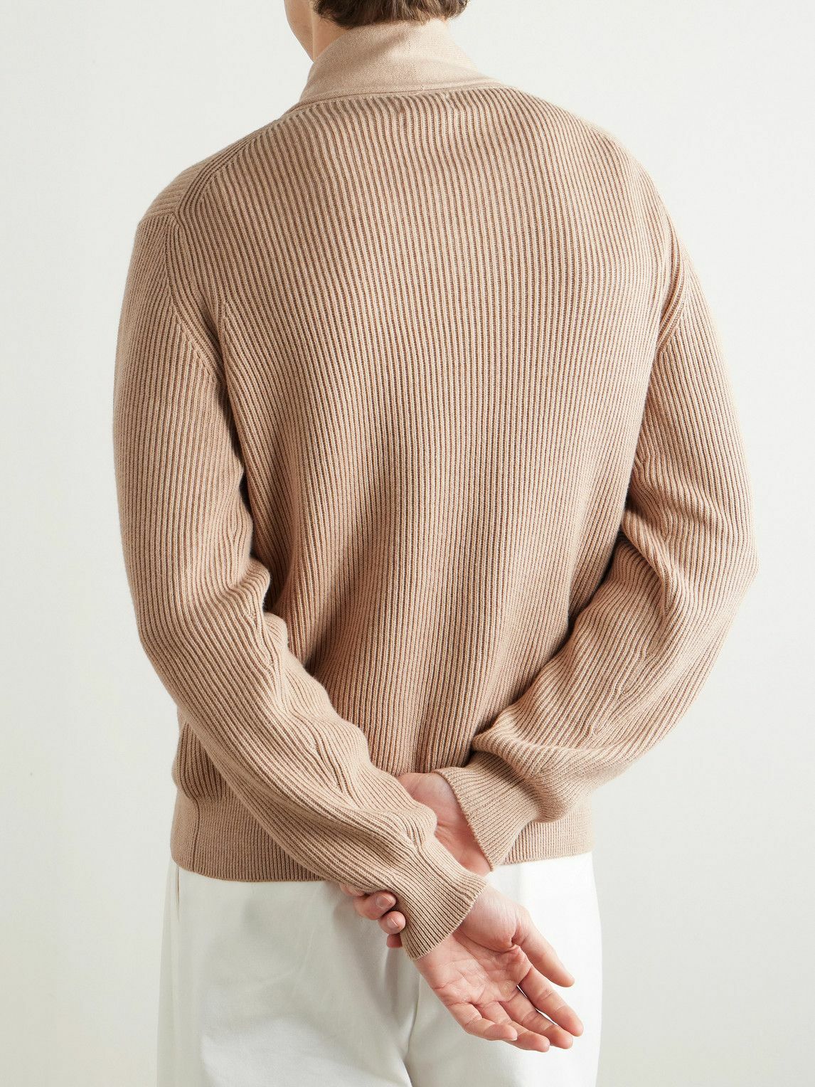 Hartford - Shawl-Collar Ribbed Cotton and Cashmere-Blend Cardigan - Neutrals