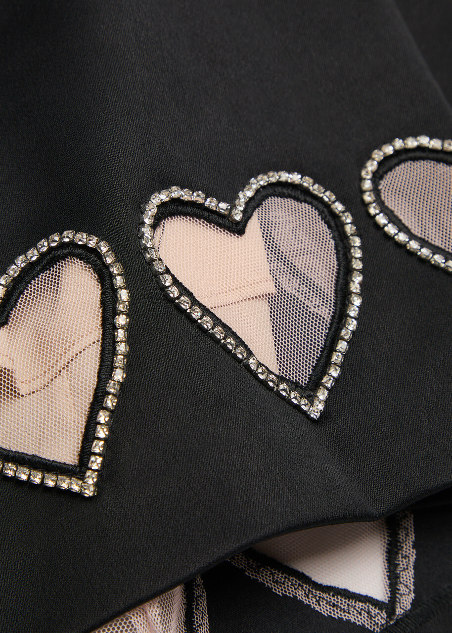 Alice + Olivia Cade Heart Embellished Satin Mini Dress Black