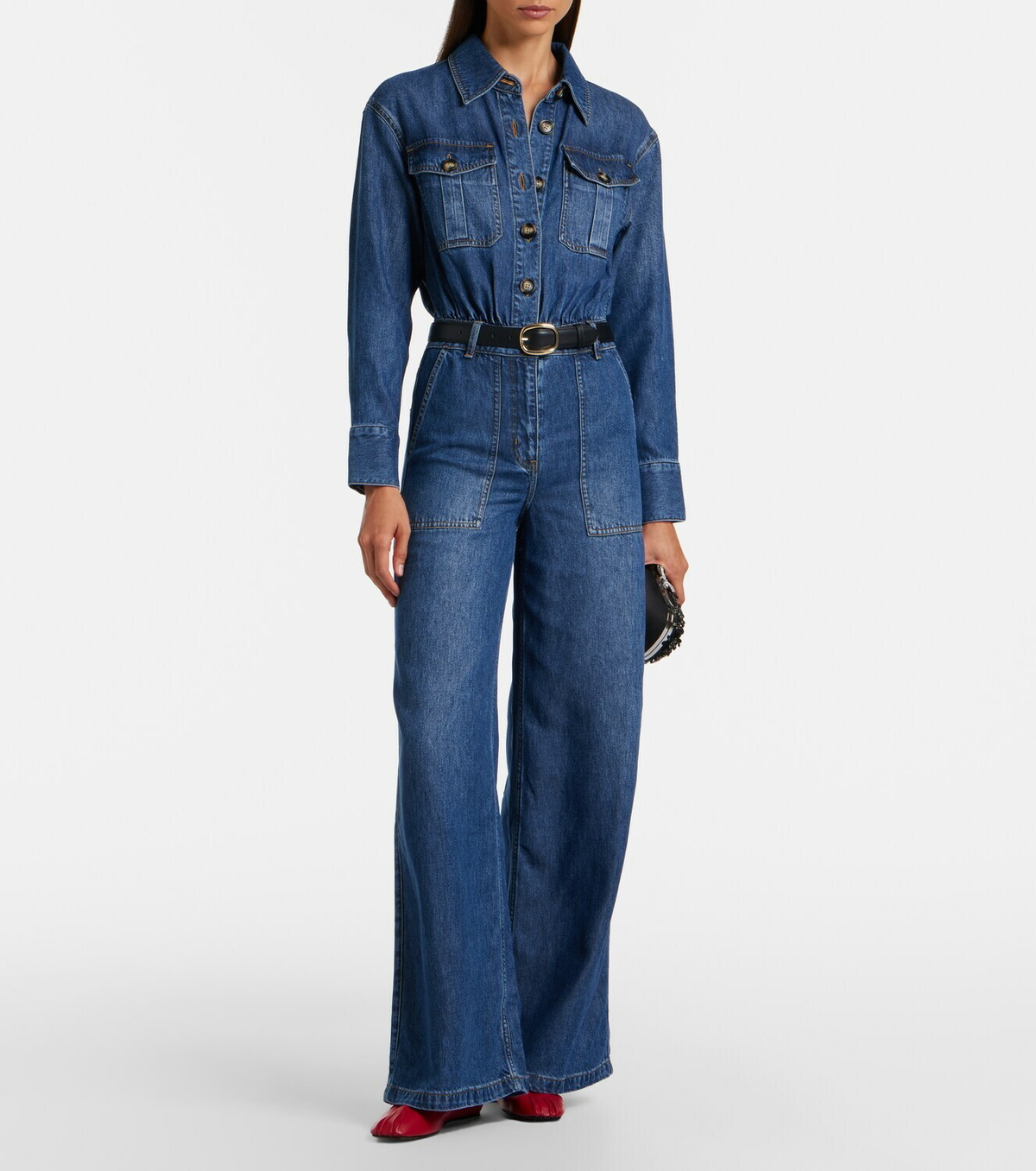 Self-Portrait Belted denim jumpsuit