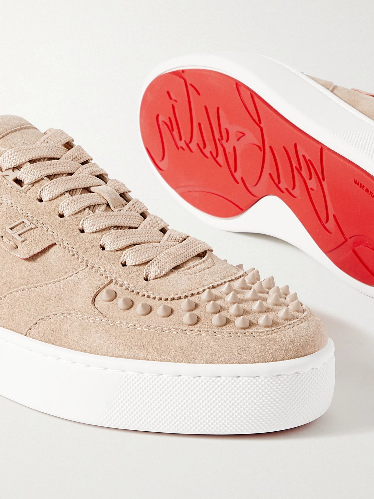 Christian Louboutin Outlet: Happyrui Spikes leather sneakers - White