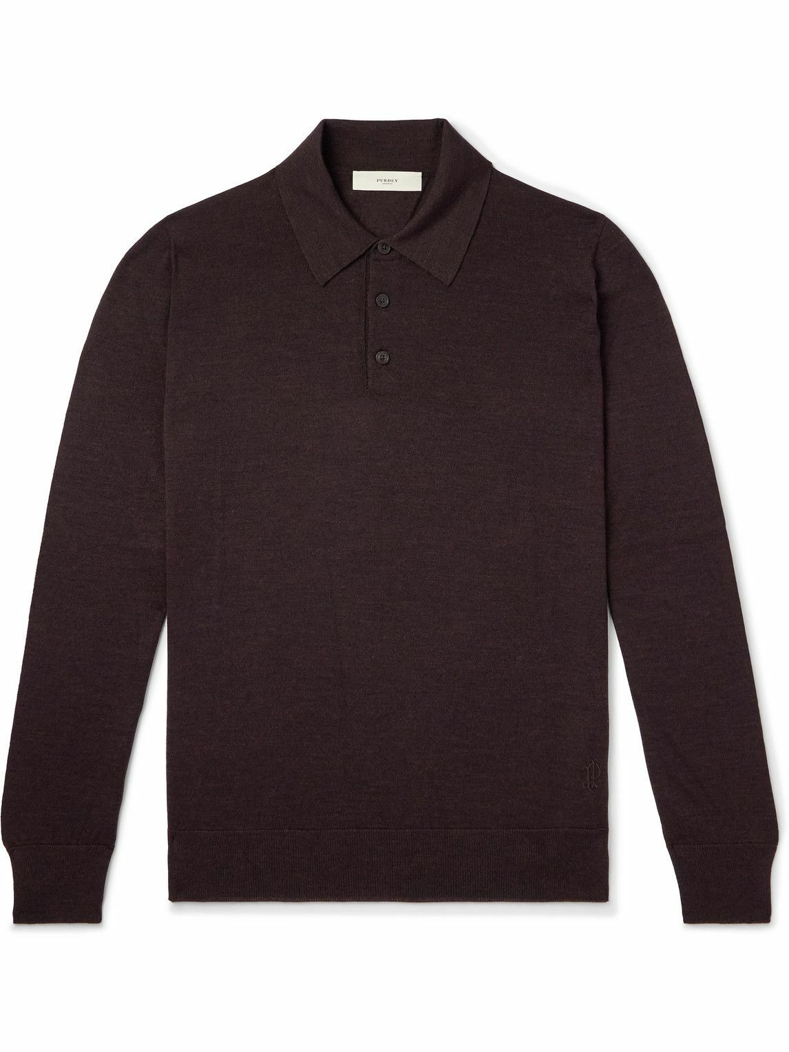 Purdey - Logo-Embroidered Wool Polo Shirt - Brown