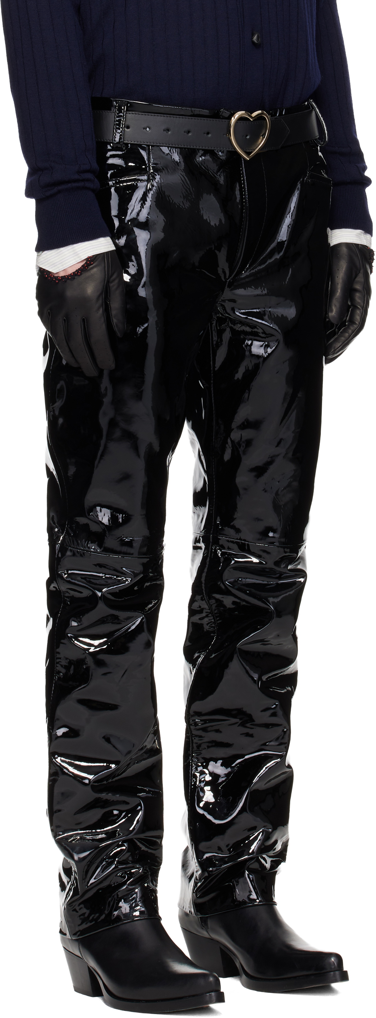 Ernest W. Baker Black Straight Fit Leather Trousers