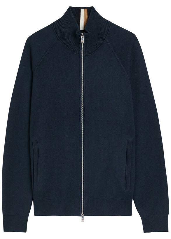 Photo: Boss Fine-knit Cotton and Wool-blend Cardigan Navy