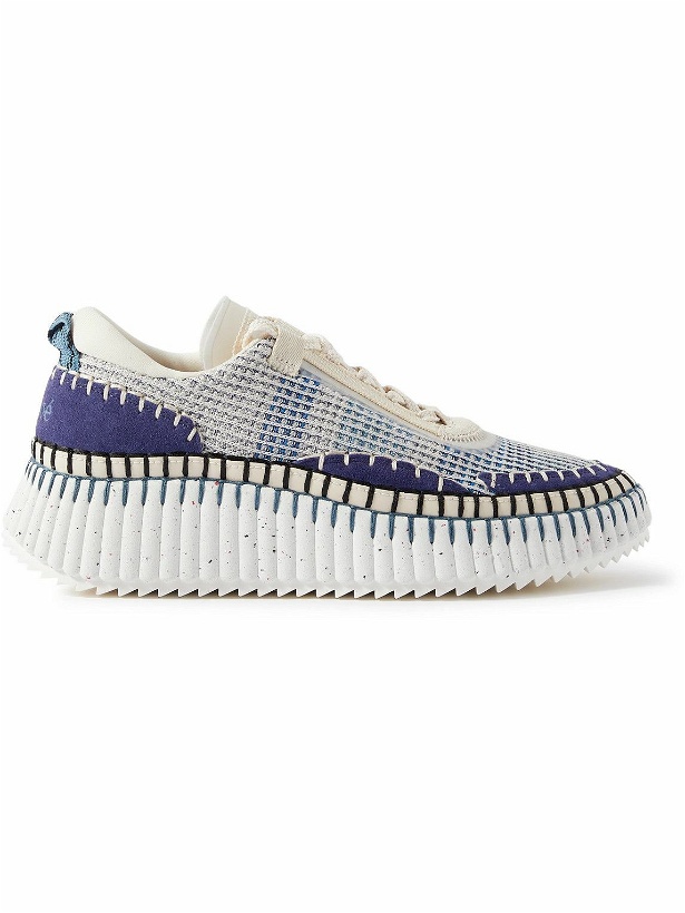 Photo: Chloé - Nama Embroidered Suede and Recycled-Mesh Sneakers - Blue