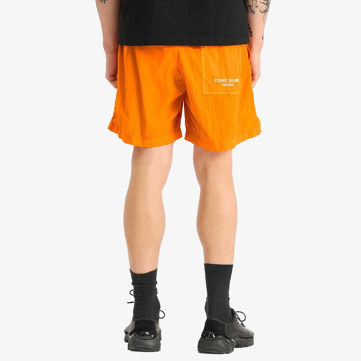 Stone Island Men's Marina Shiny Nylon Swim Shorts in Orange