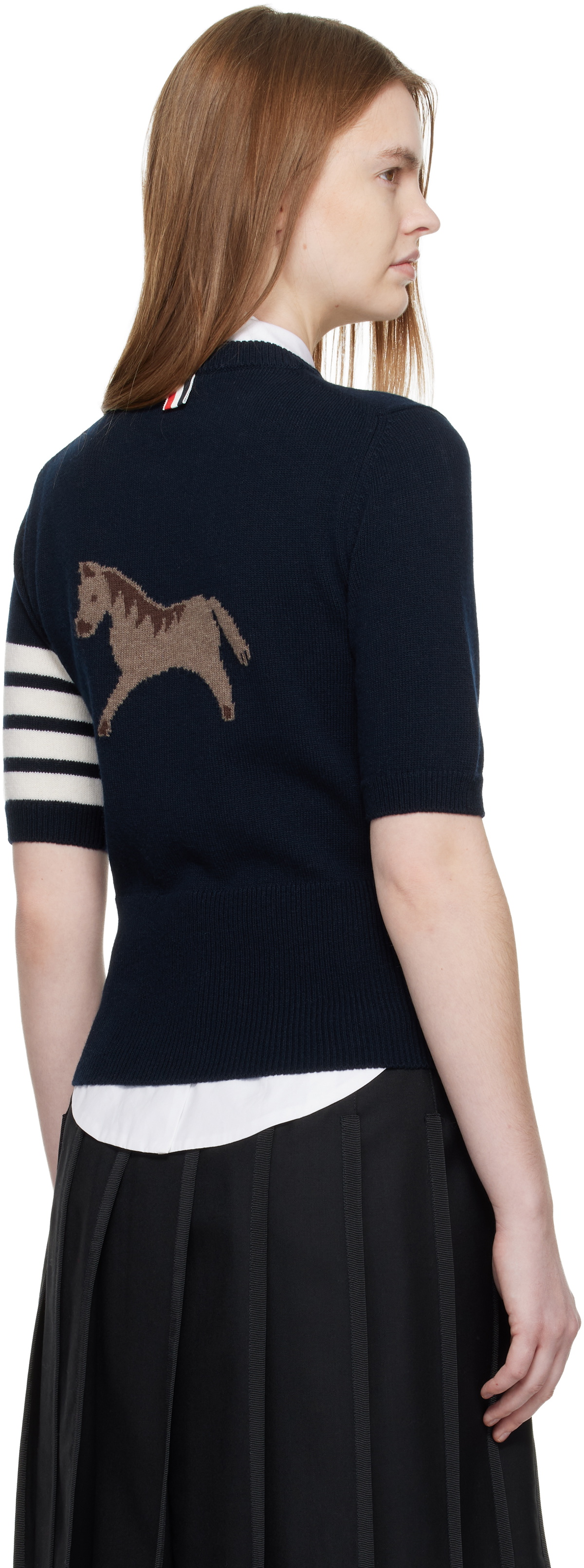Thom Browne Navy Jersey Intarsia Classic Fit 4-Bar T-shirt