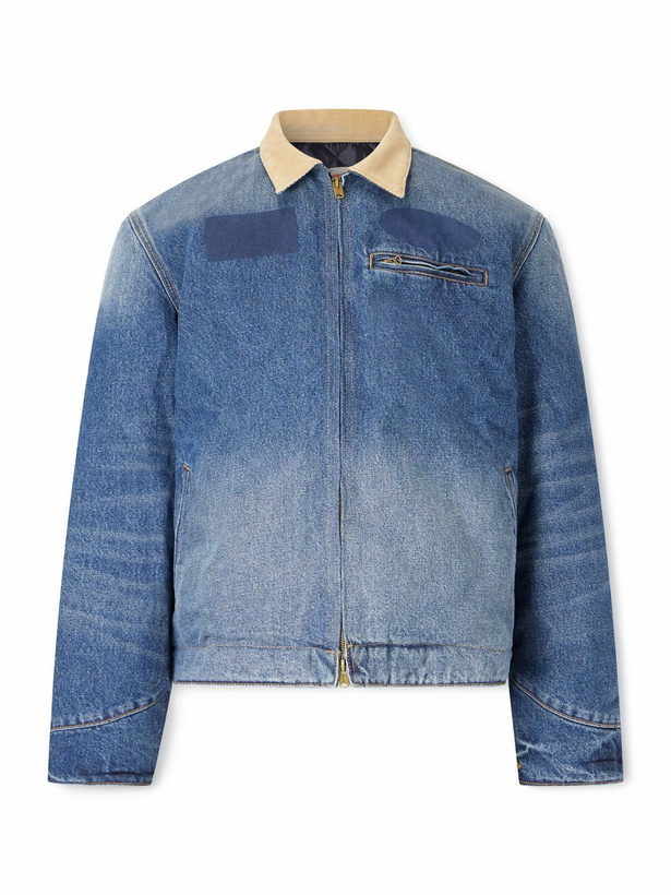 Photo: Cherry Los Angeles - Sun Faded Corduroy-Trimmed Denim Jacket - Blue