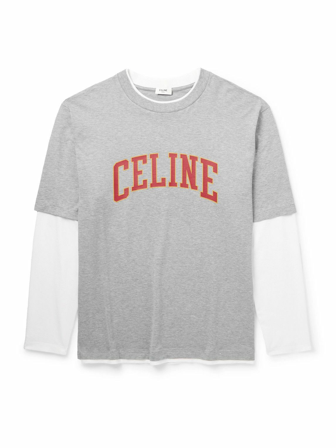 CELINE - Layered Logo-Print Cotton-Jersey T-Shirt - Gray