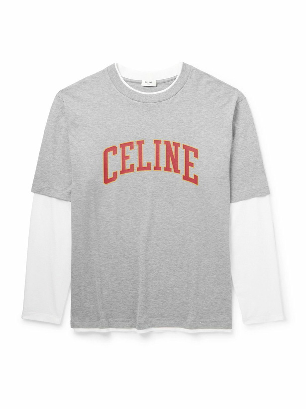 Photo: CELINE - Layered Logo-Print Cotton-Jersey T-Shirt - Gray
