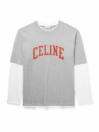 CELINE - Layered Logo-Print Cotton-Jersey T-Shirt - Gray