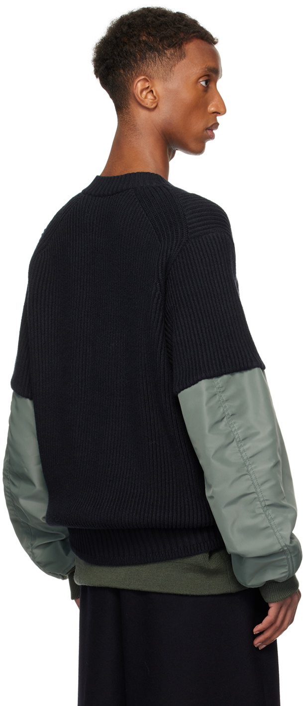 sacai Navy & Khaki Nylon Twill Knit Sweater Sacai