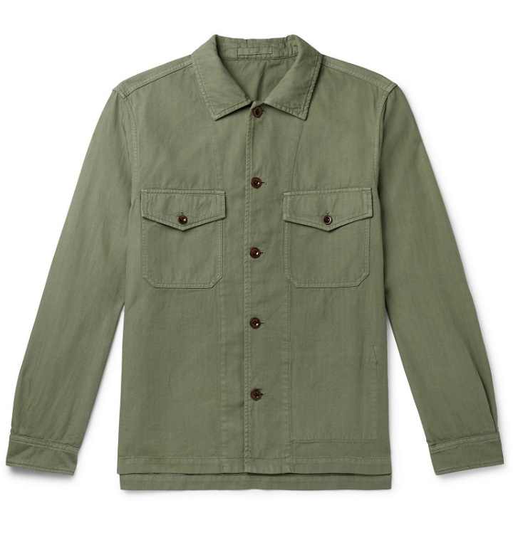 Photo: Mr P. - Garment-Dyed Herringbone Cotton and Linen-Blend Overshirt - Green