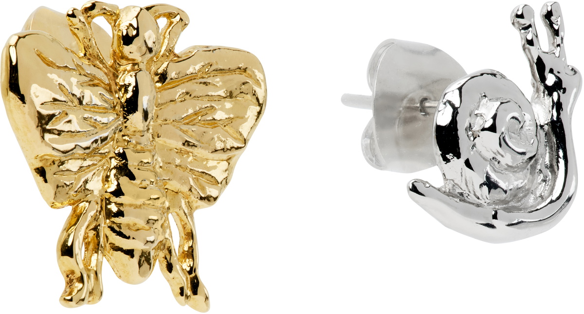 Chopova Lowena Silver & Gold Moth Best Bugs Stud Earrings
