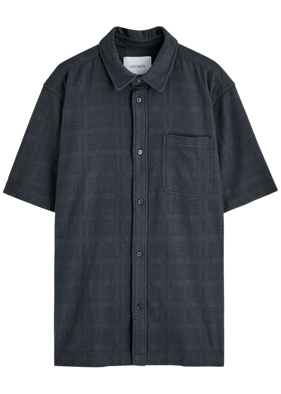 Les Deux Charlie Embroidered Cotton Shirt Navy