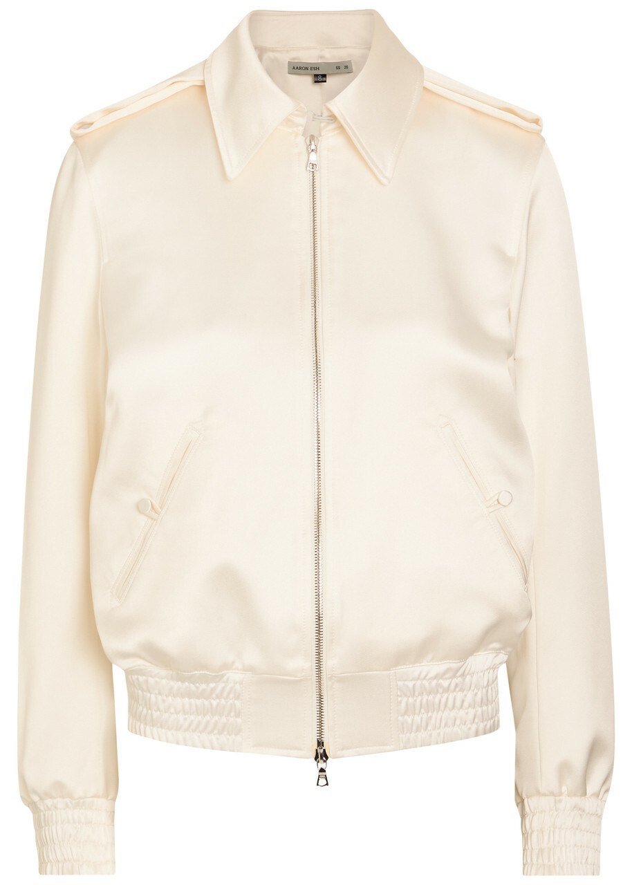 Aaron Esh Blouson Satin Flight Jacket White
