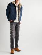 RRL - Fleece-Trimmed Denim Trucker Jacket - Blue