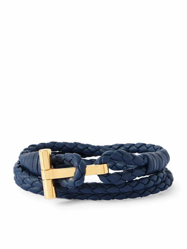 Photo: TOM FORD - Woven Leather and Gold-Plated Wrap Bracelet - Blue