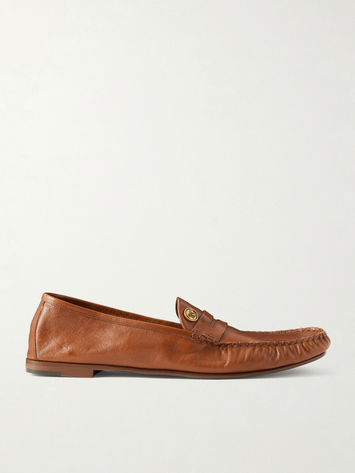 Versace - Logo-Embellished Leather Penny Loafers - Brown