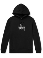 STÜSSY - Logo-Embroidered Fleece-Back Cotton-Blend Jersey Hoodie - Black