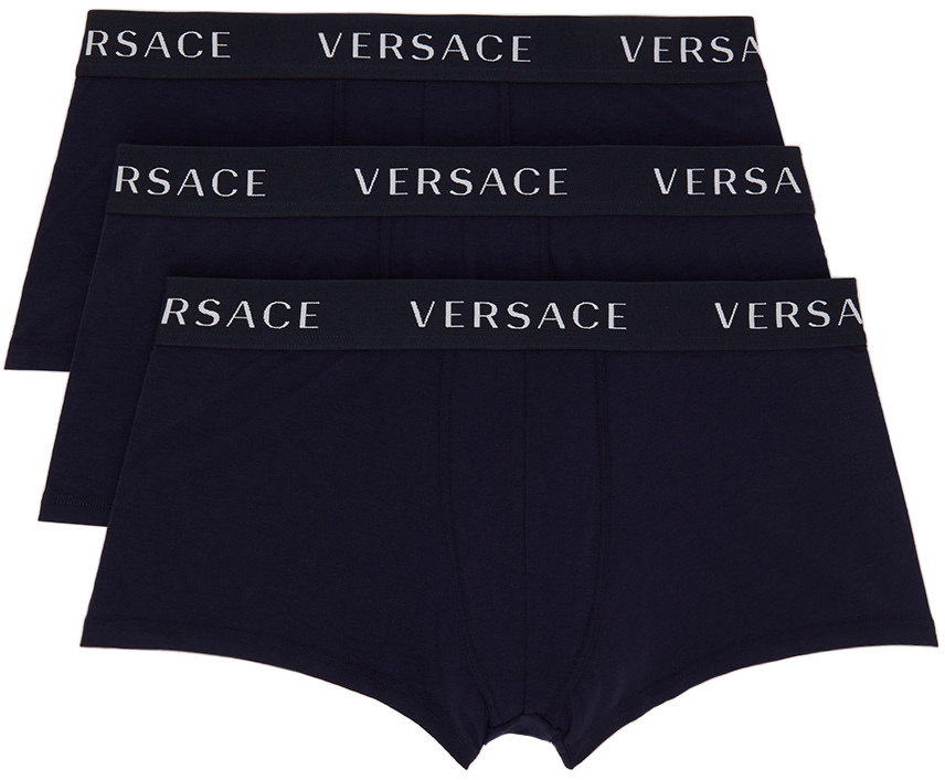 Versace Underwear Three-Pack Navy Trunk Boxers Versace Underwear