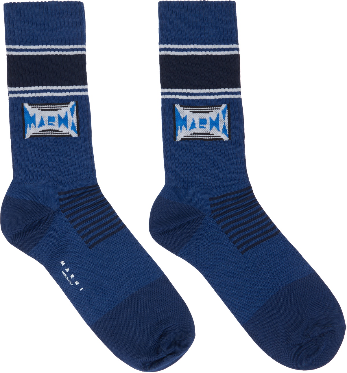 Marni Navy Jacquard Logo Cotton Socks