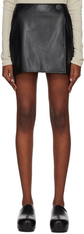 Photo: Stand Studio Black Big Button Faux-Leather Miniskirt