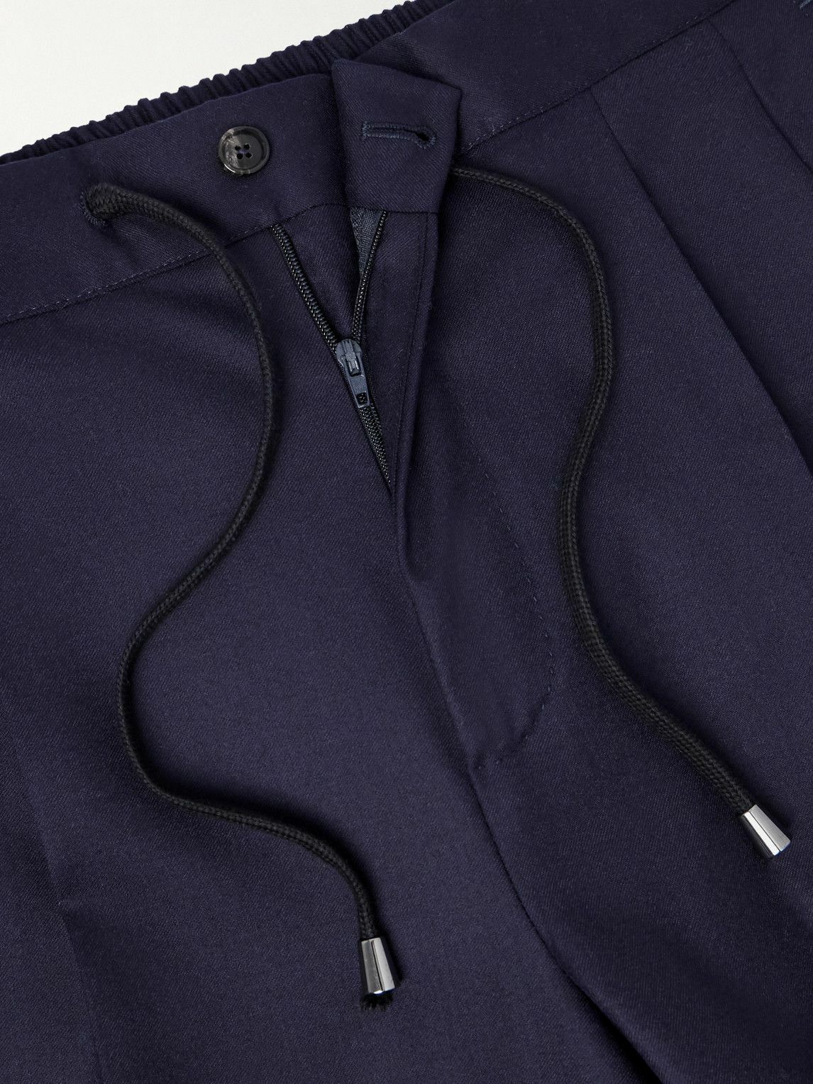 De Petrillo - Straight-Leg Wool-Blend Drawstring Trousers - Blue