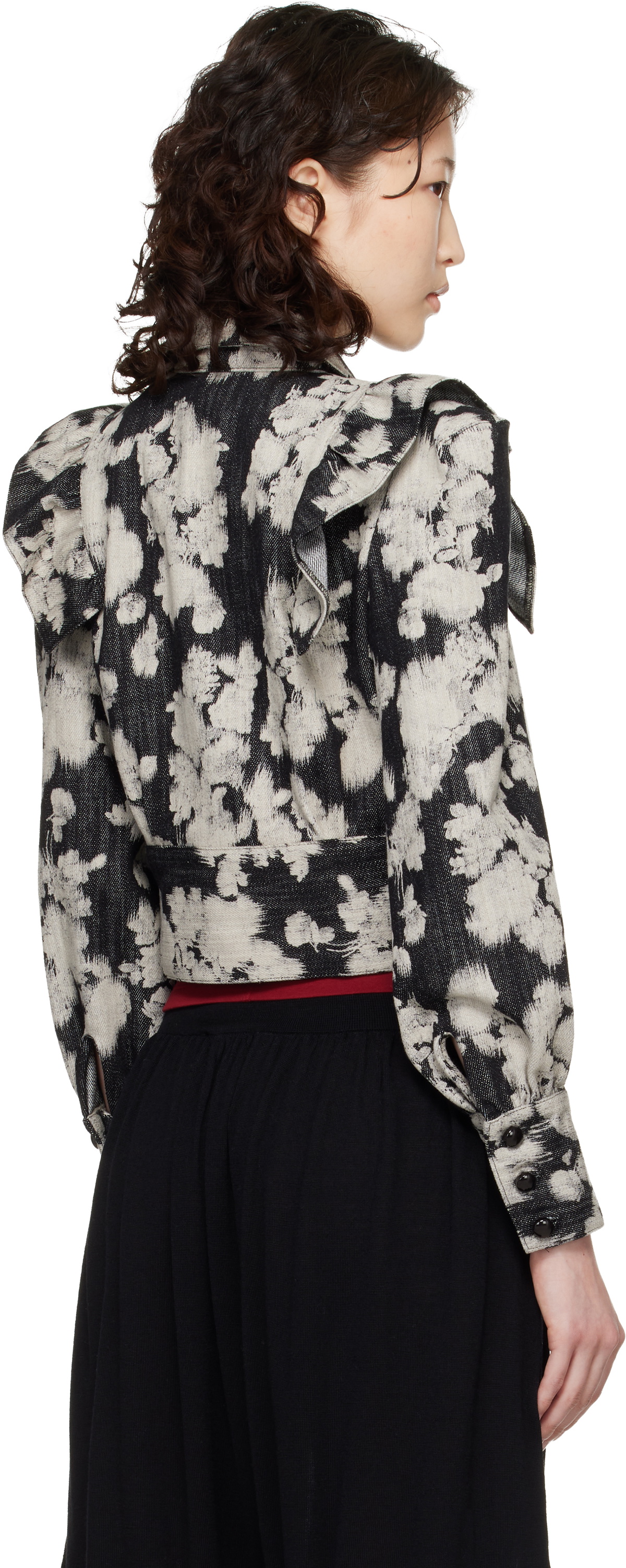 Anna Sui Black & Off-White Cropped Ruffle Jacket