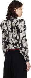 Anna Sui Black & Off-White Cropped Ruffle Jacket