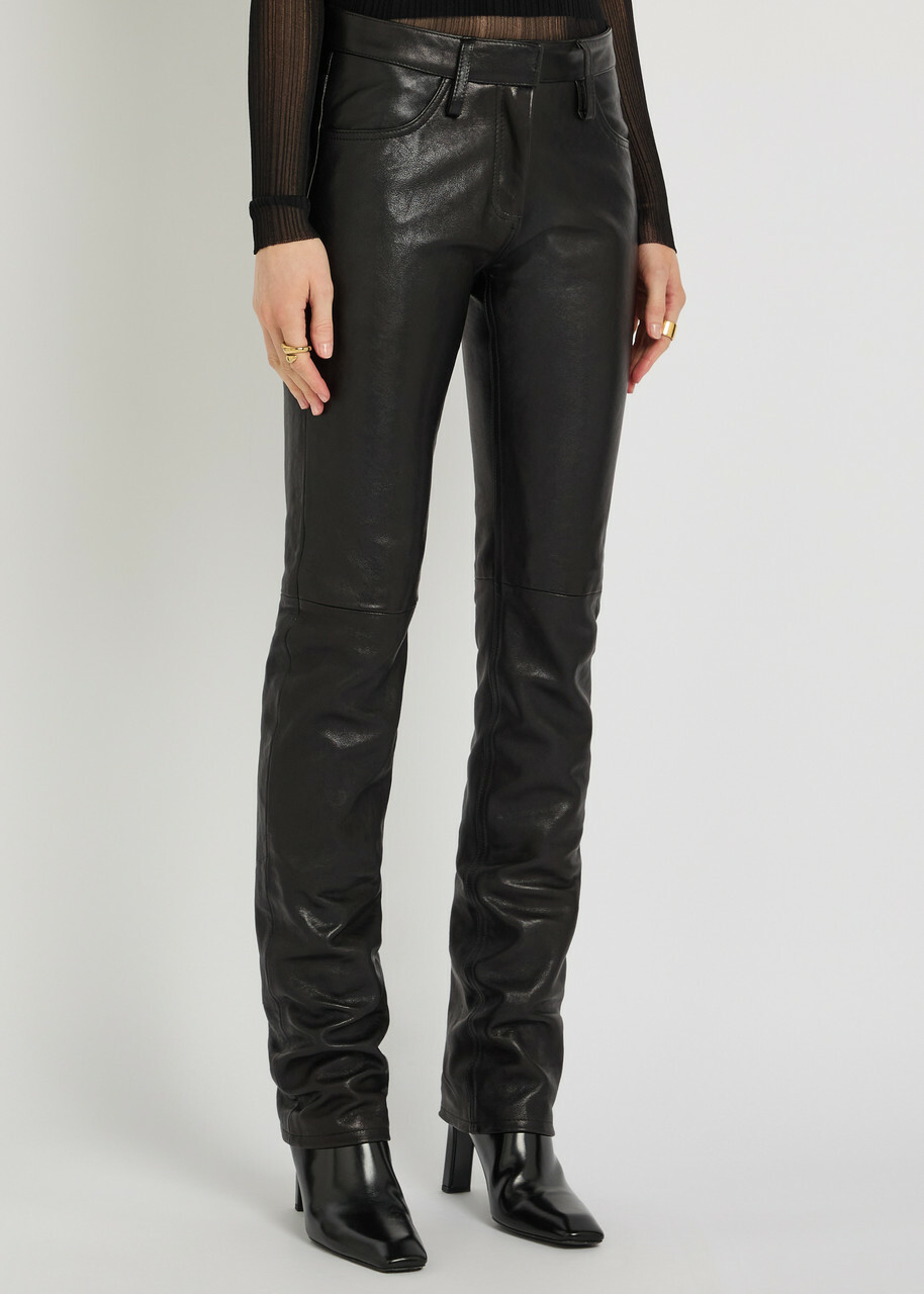 Aaron Esh Slim-leg Leather Trousers Black