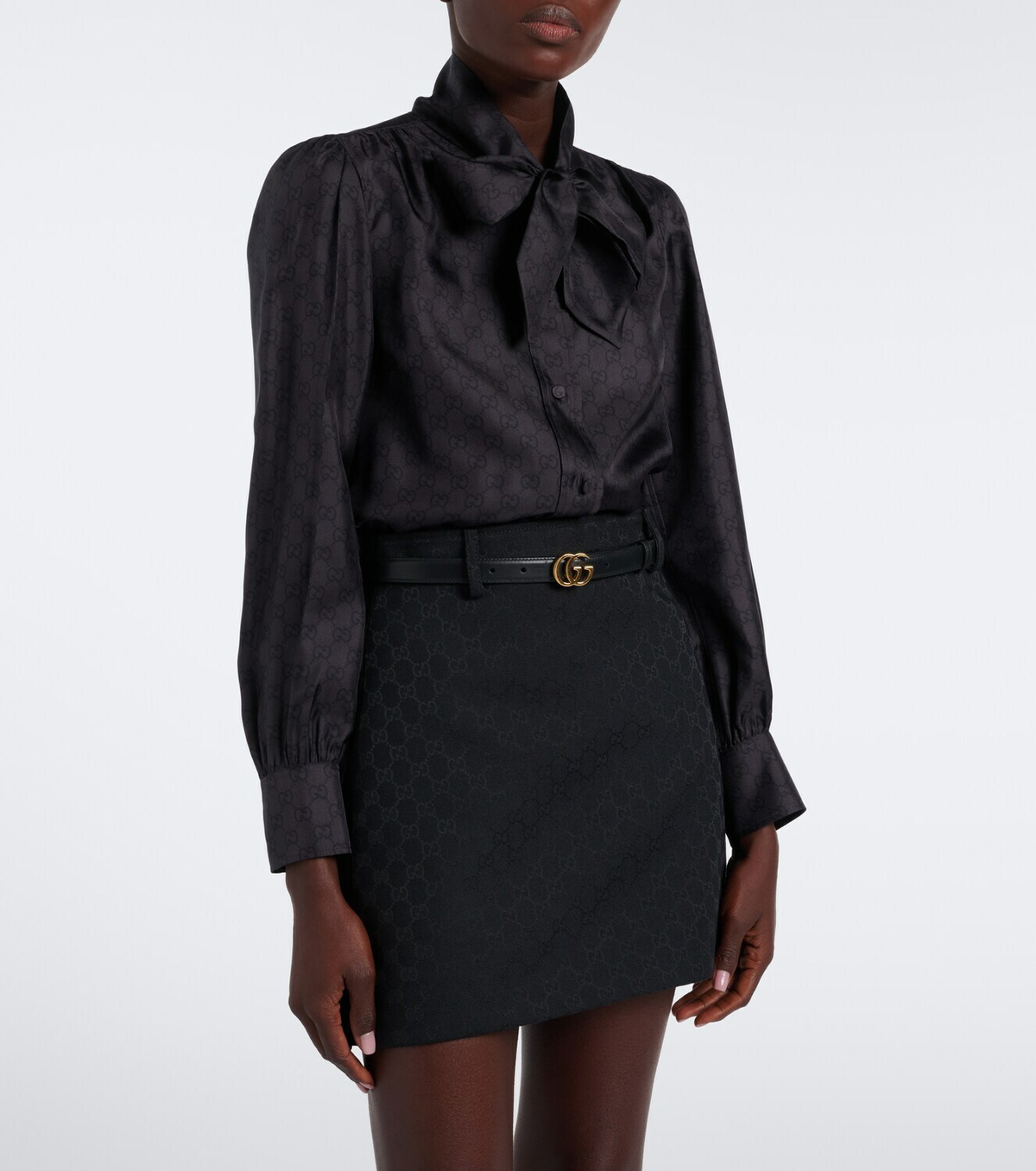 Gucci GG tie-neck silk twill blouse
