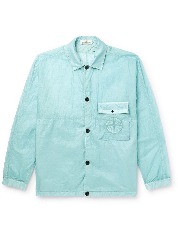 Photo: Stone Island - Logo-Appliquéd Garment-Dyed Nylon Tela Overshirt - Blue