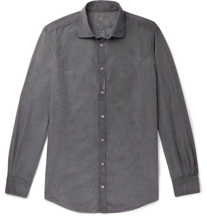 Photo: Massimo Alba - Micro-Checked Cotton-Poplin Shirt - Gray