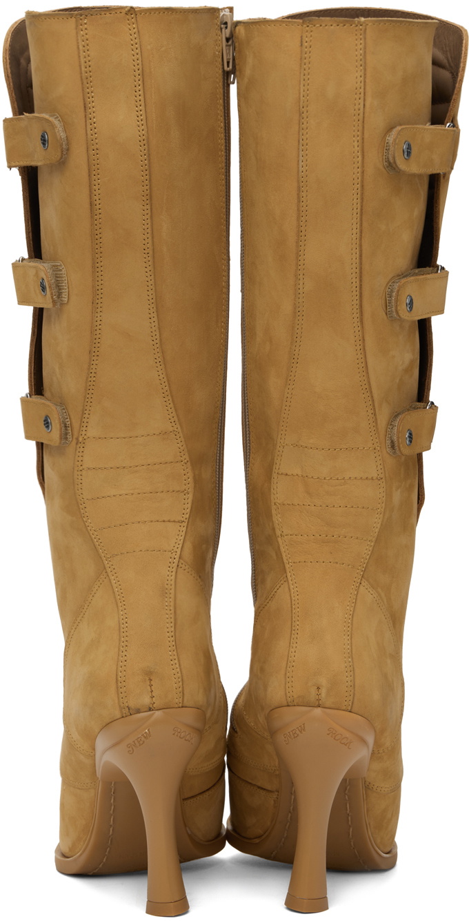 VETEMENTS Tan New Rock Edition Biker Heeled Boots